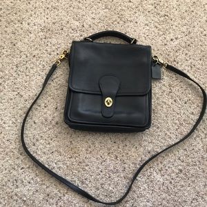 Black leather coach bag. Crossbody
